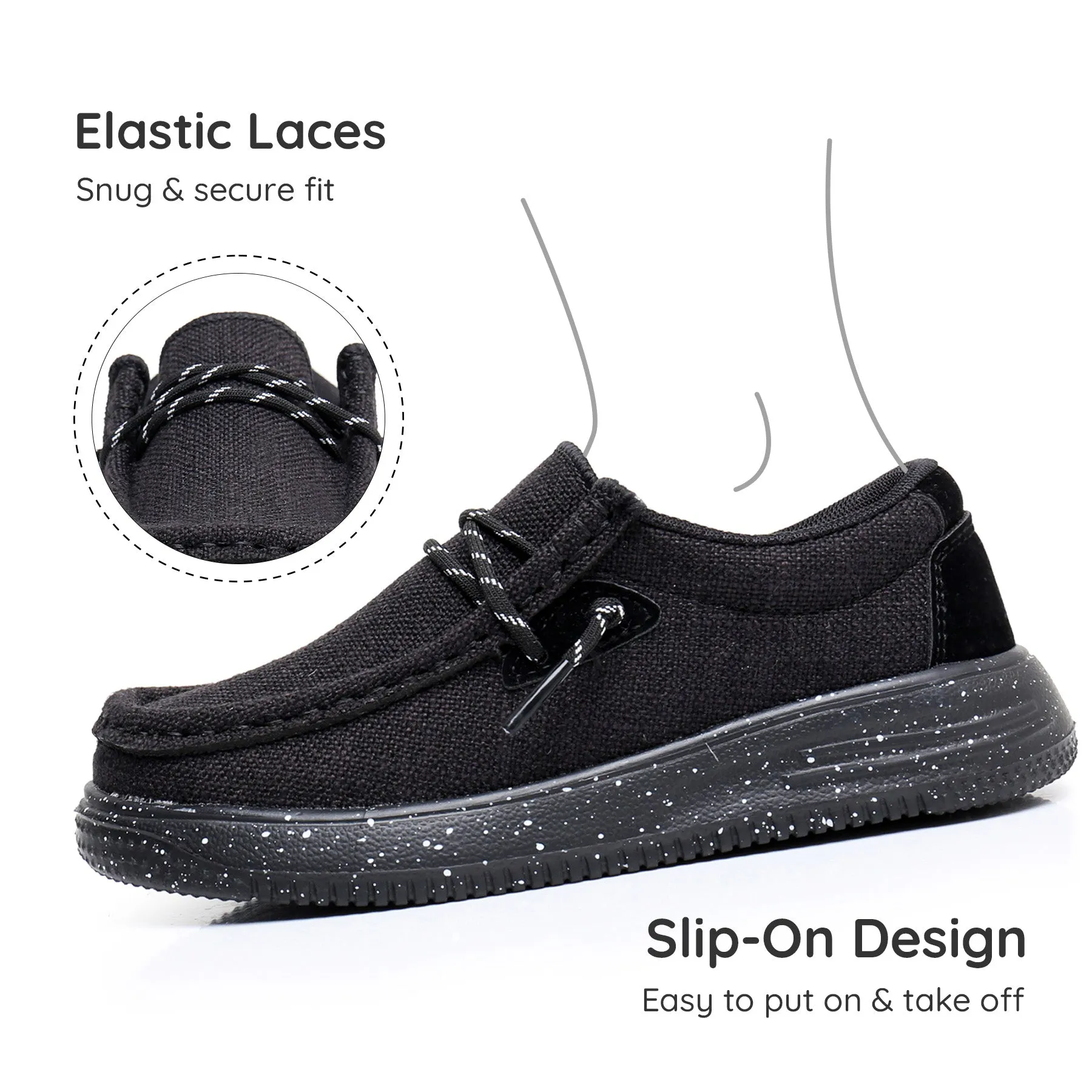 Apakowa Kids Boys Girls Loafers Slip-On Casual Walking Shoes-APA-XFQ325-Black