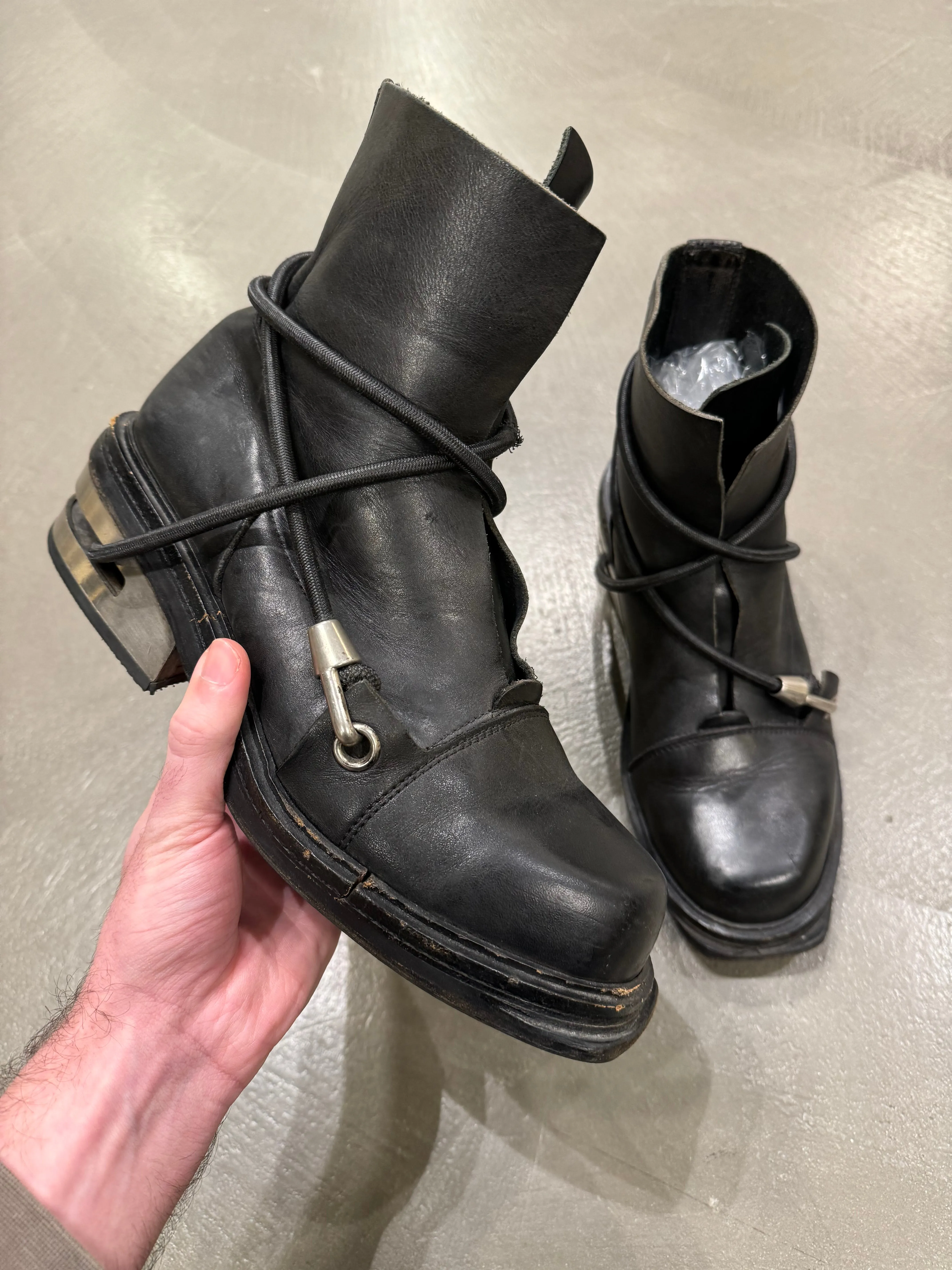 A/W 1996 Dirk Bikkembergs metal heel bungee cord boots