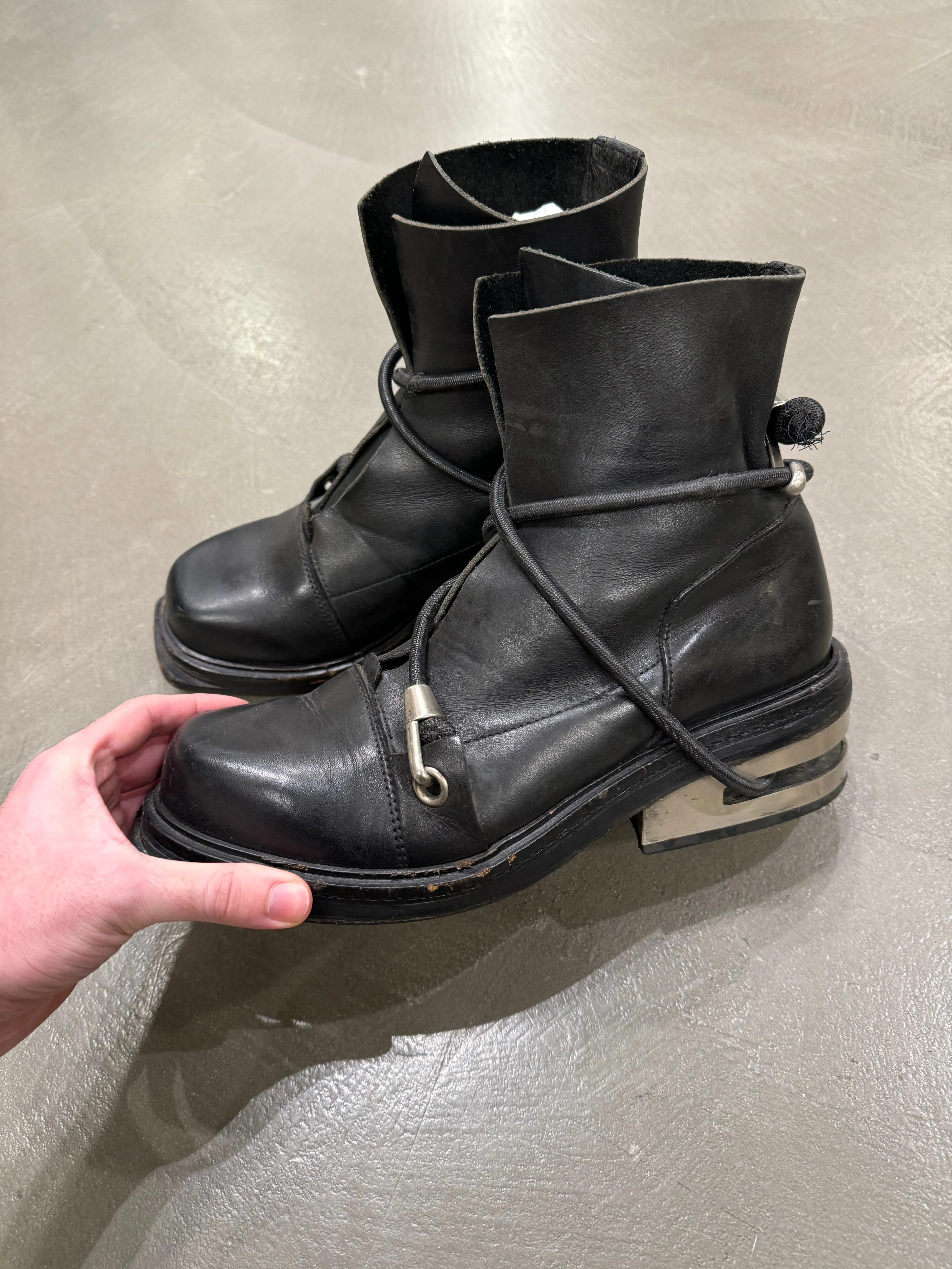 A/W 1996 Dirk Bikkembergs metal heel bungee cord boots
