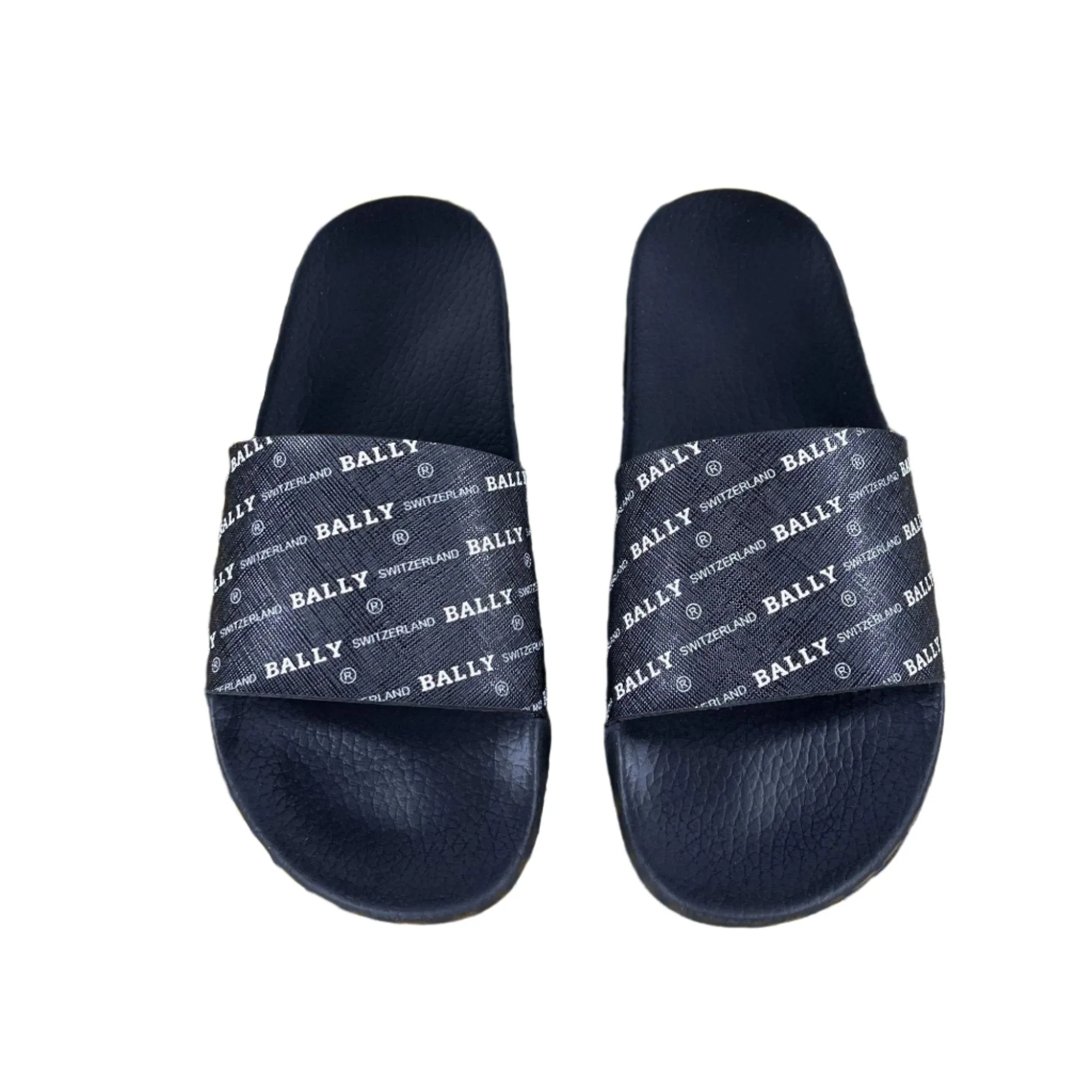 Bally Mens Slanter Black/White Rubber Slides