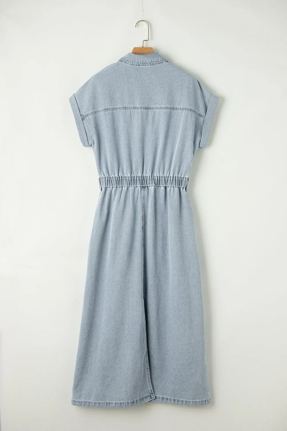 Batwing Sleeve Slit Back Denim Dress