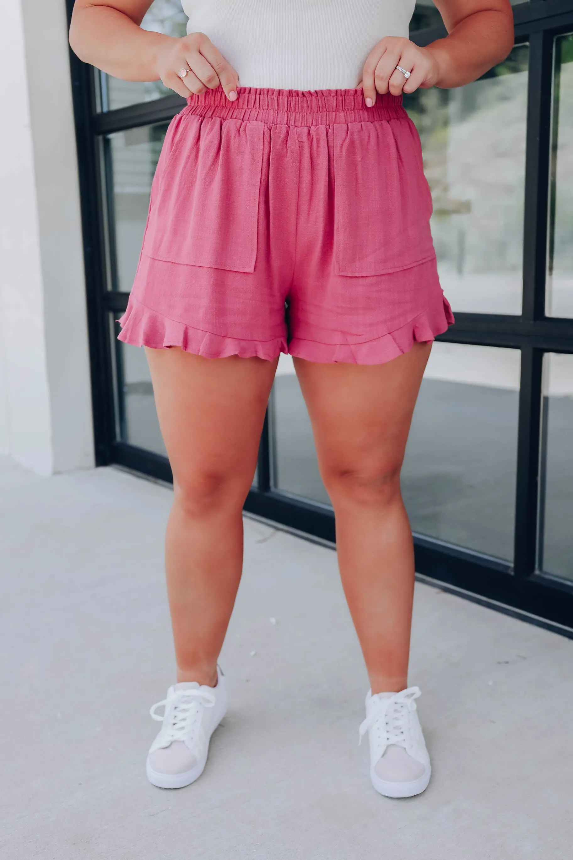 Berry Blush Ruffle Linen Shorts