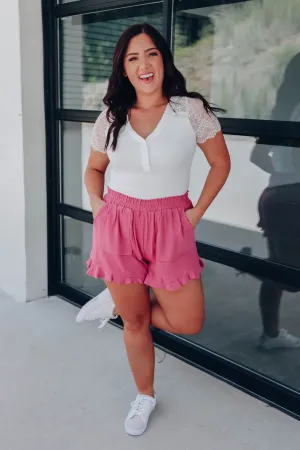 Berry Blush Ruffle Linen Shorts