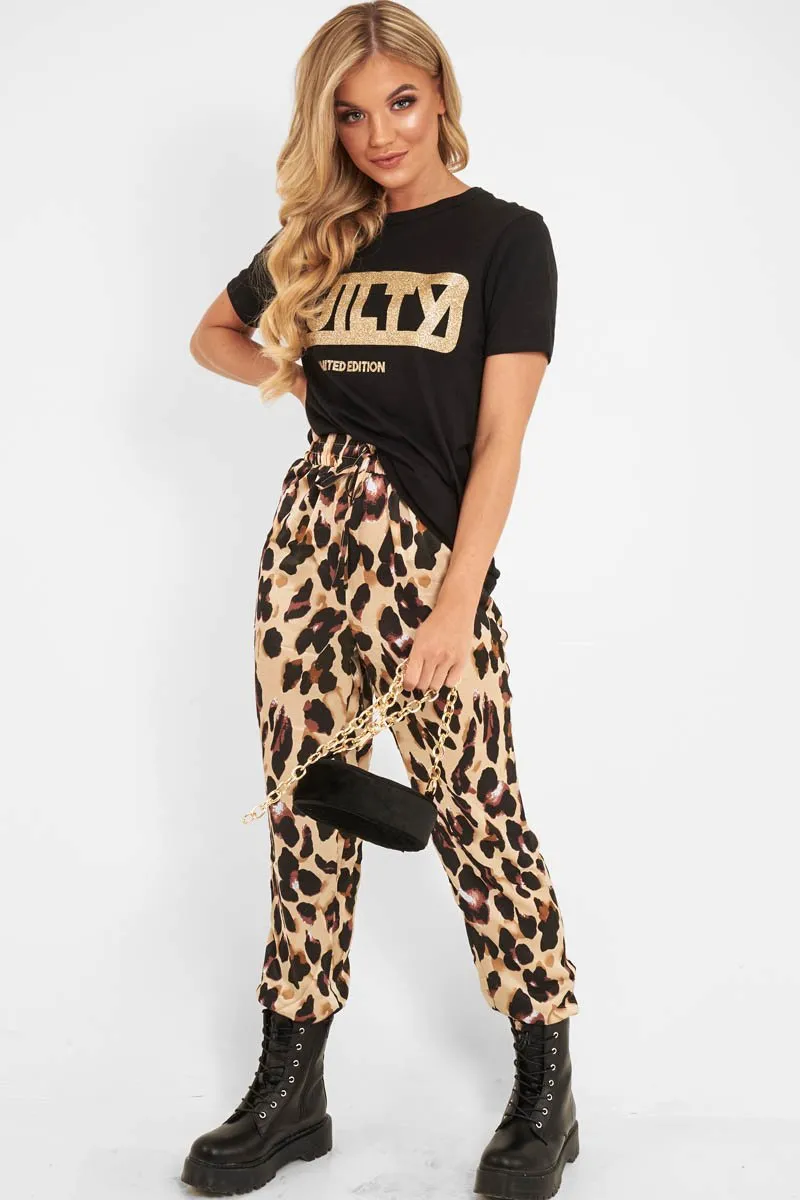 Black Gold Glitter Guilty Slogan T-Shirt - Javonna