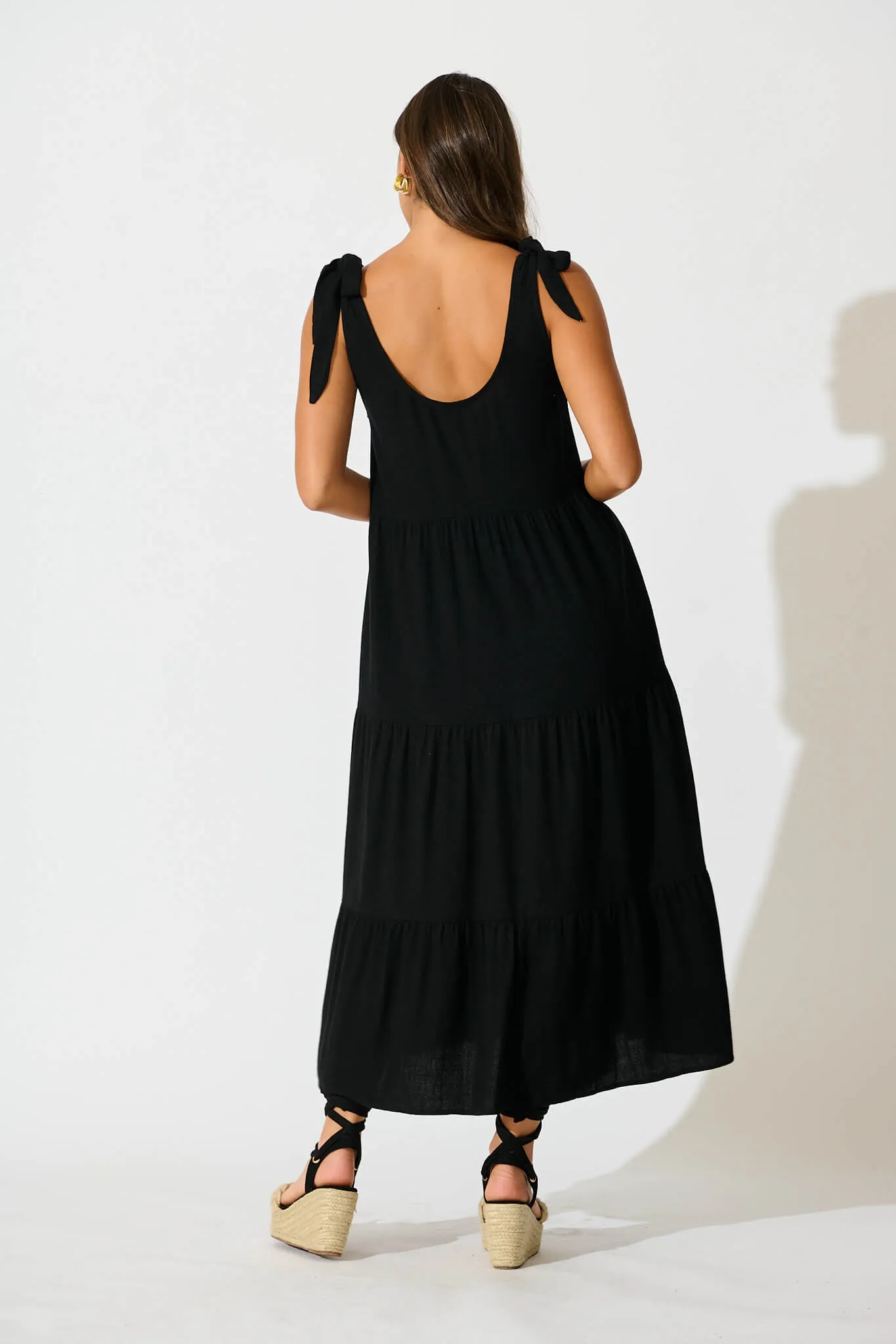 Black Linen Blend Maxi Dress by Estefani