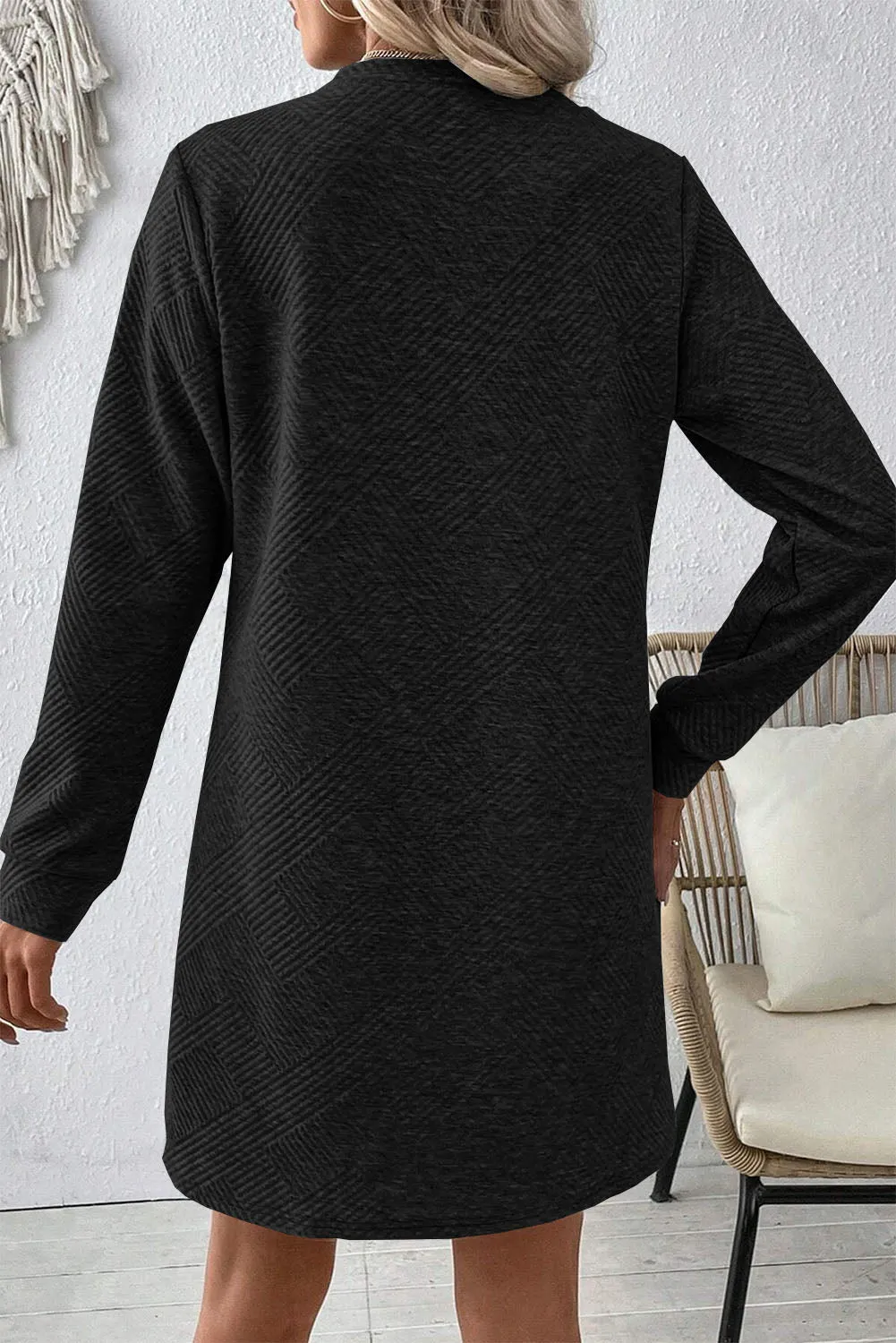 Black Mardi Gras Hearts Sequin Patched Graphic Textured Long Sleeve Dress