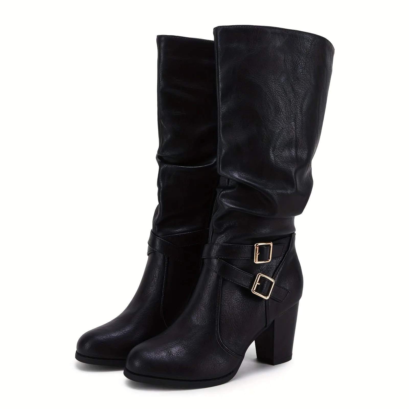 Black Mid-Calf Boots with Chunky Heel – Stylish & Versatile