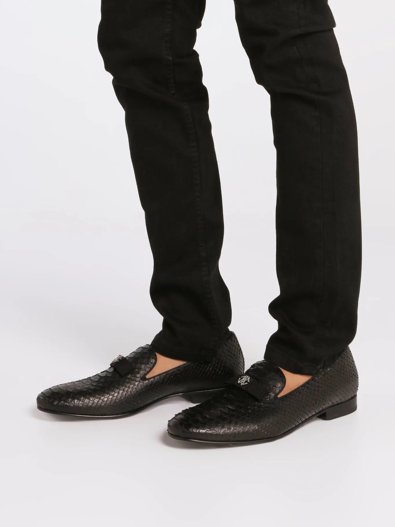 Black Reptilian Textured Loafers