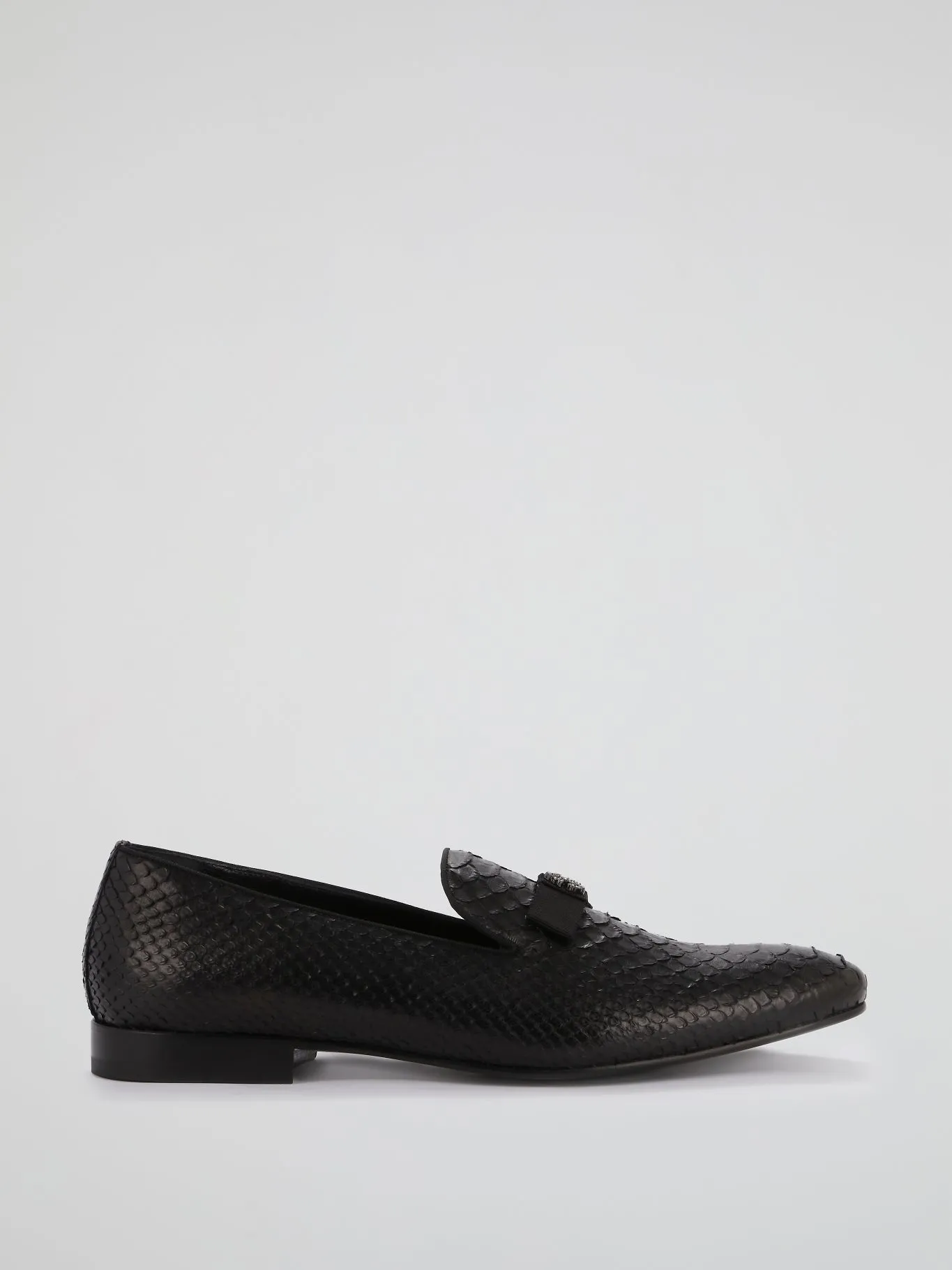 Black Reptilian Textured Loafers