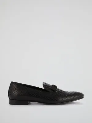 Black Reptilian Textured Loafers
