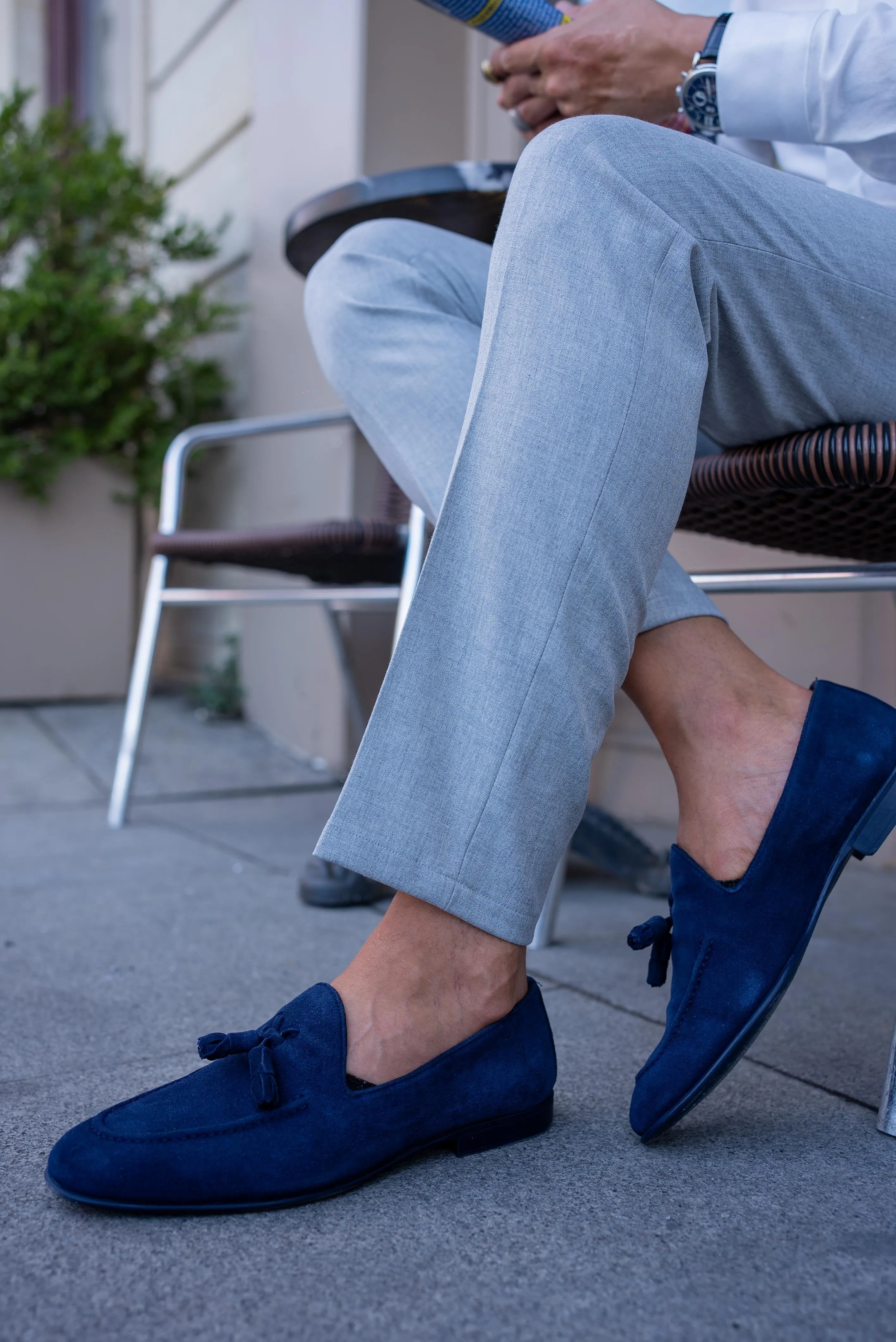 Blue Suede Tassel Loafers