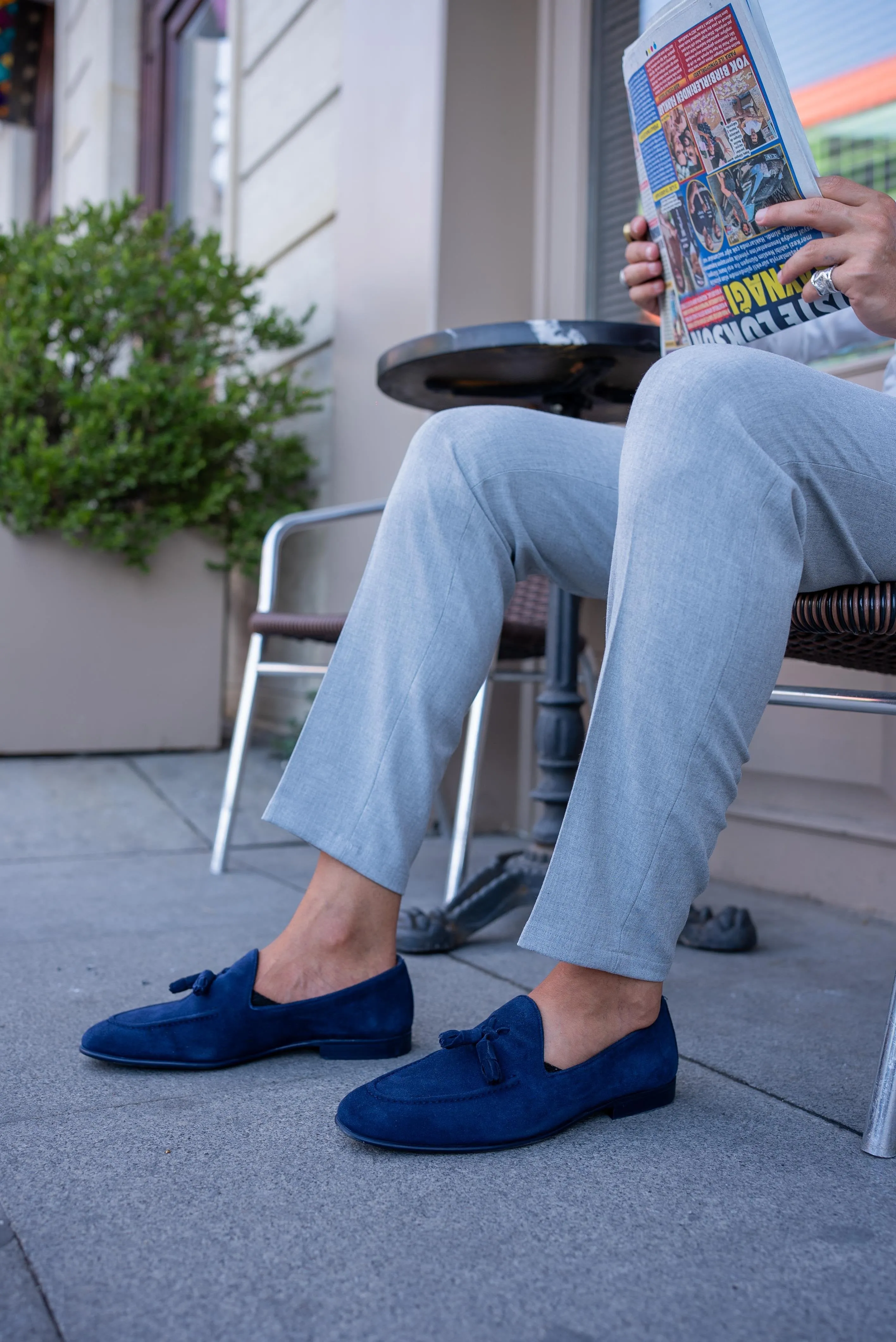 Blue Suede Tassel Loafers