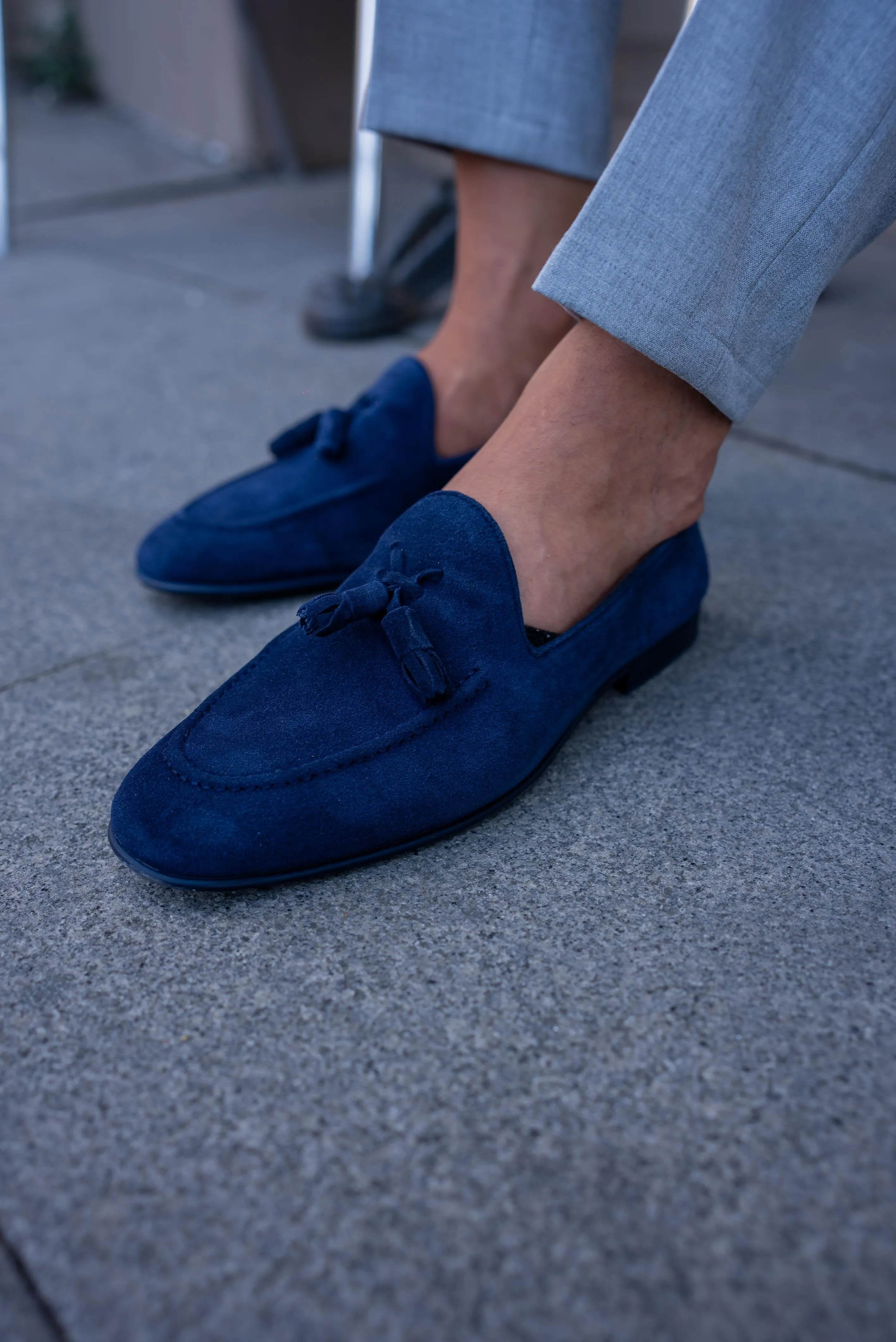 Blue Suede Tassel Loafers