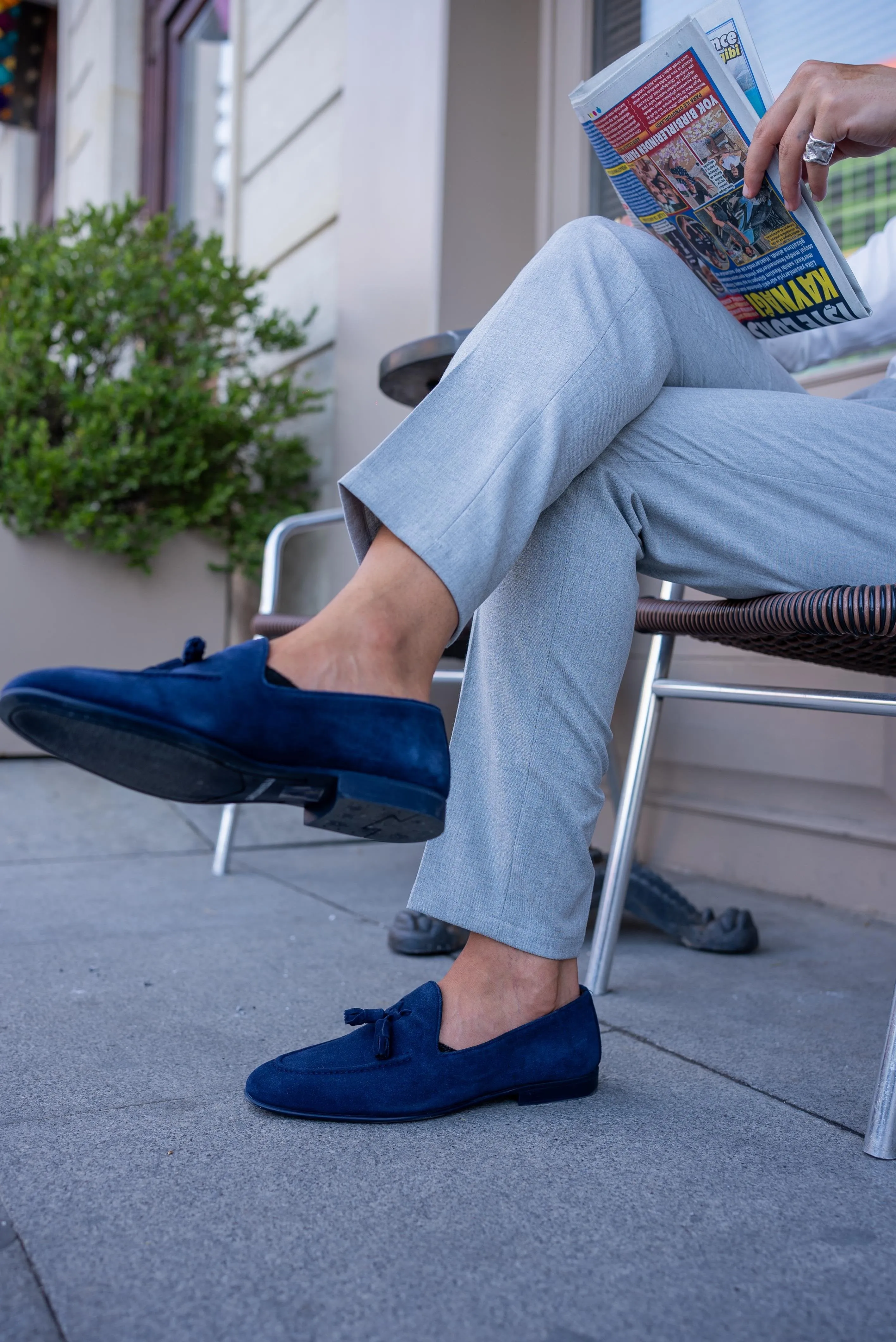 Blue Suede Tassel Loafers