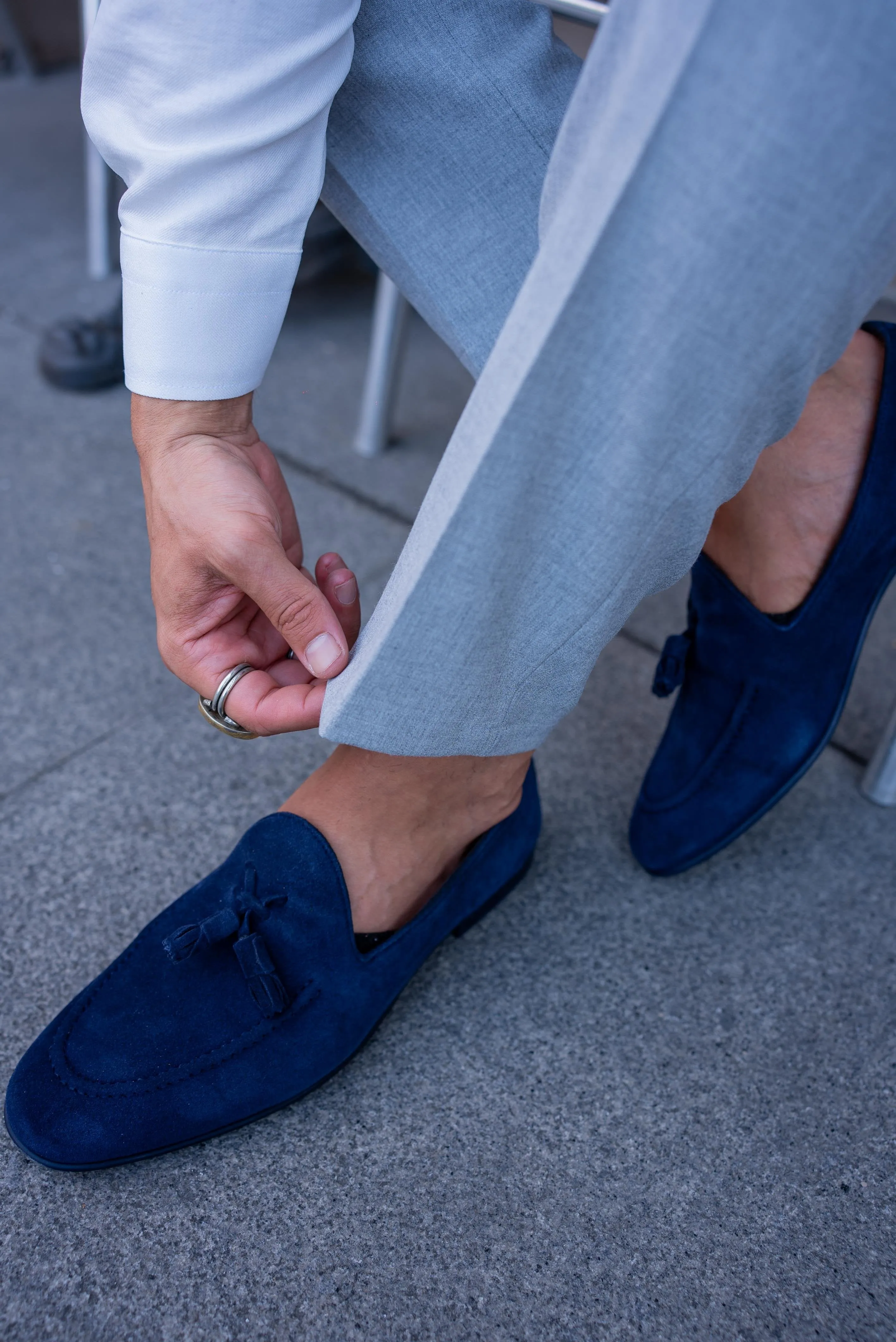 Blue Suede Tassel Loafers
