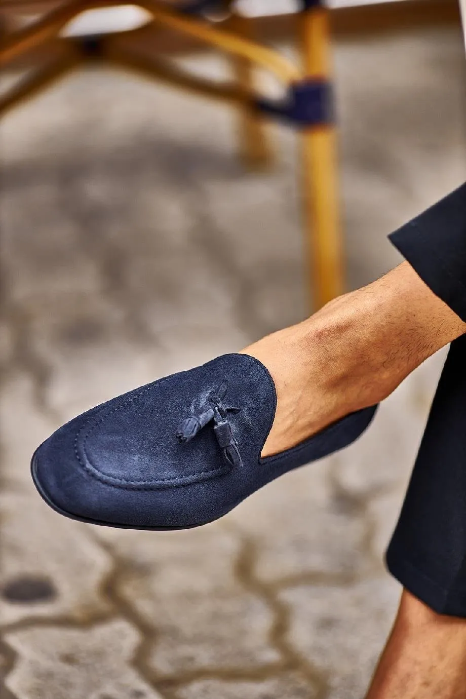 Blue Suede Tassel Loafers