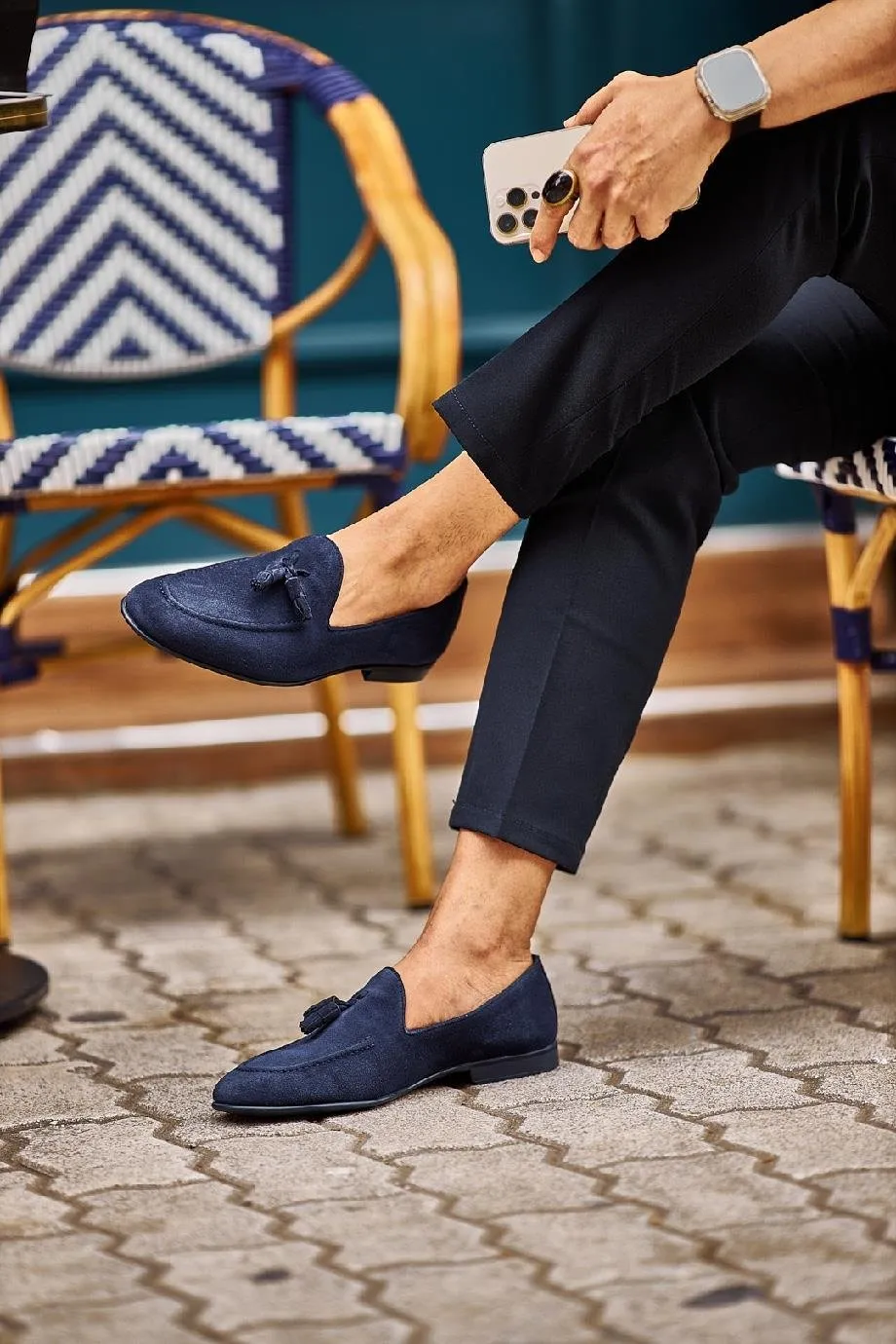 Blue Suede Tassel Loafers