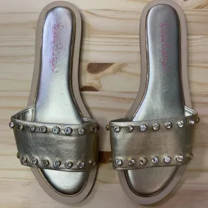 🌟BRAND NEW🌟 Lilly Pulitzer Size 7 Gold Metallic Leather Slides Sandals