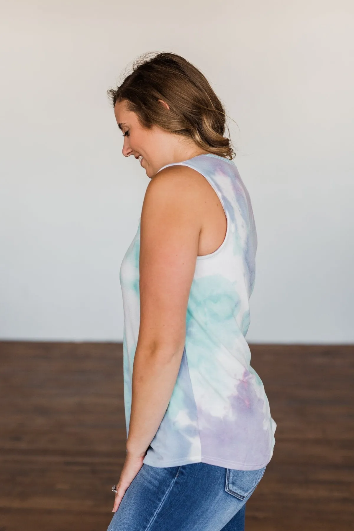 Brighten My Summer Tie Dye Tank Top- Purple, Mint, Ivory