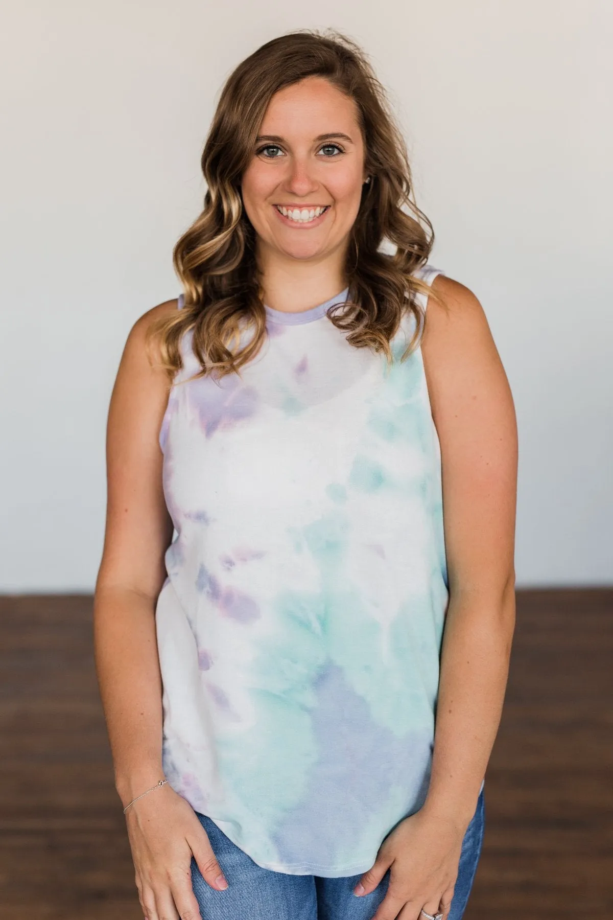 Brighten My Summer Tie Dye Tank Top- Purple, Mint, Ivory