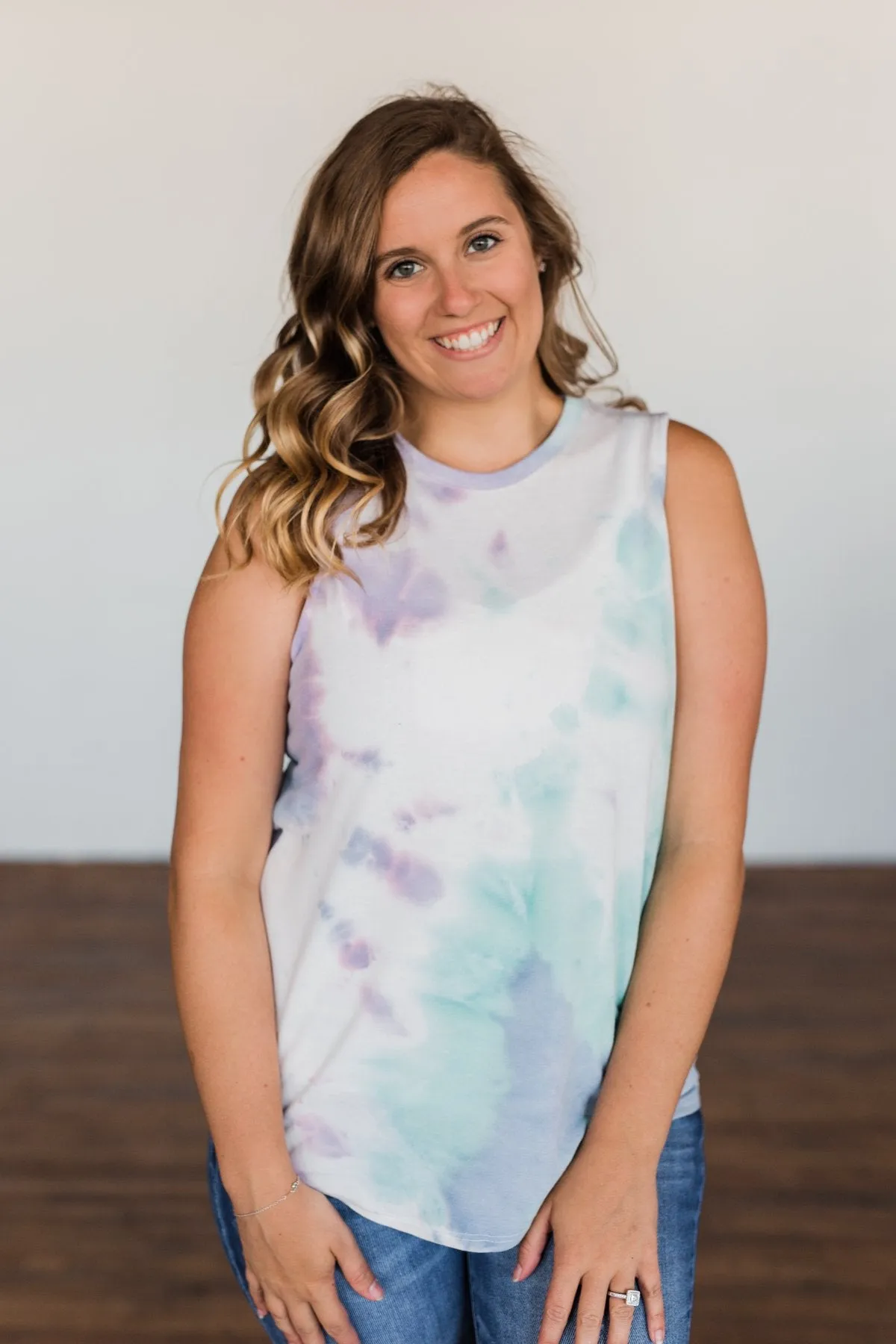 Brighten My Summer Tie Dye Tank Top- Purple, Mint, Ivory