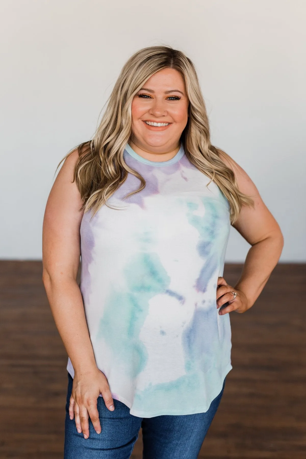 Brighten My Summer Tie Dye Tank Top- Purple, Mint, Ivory