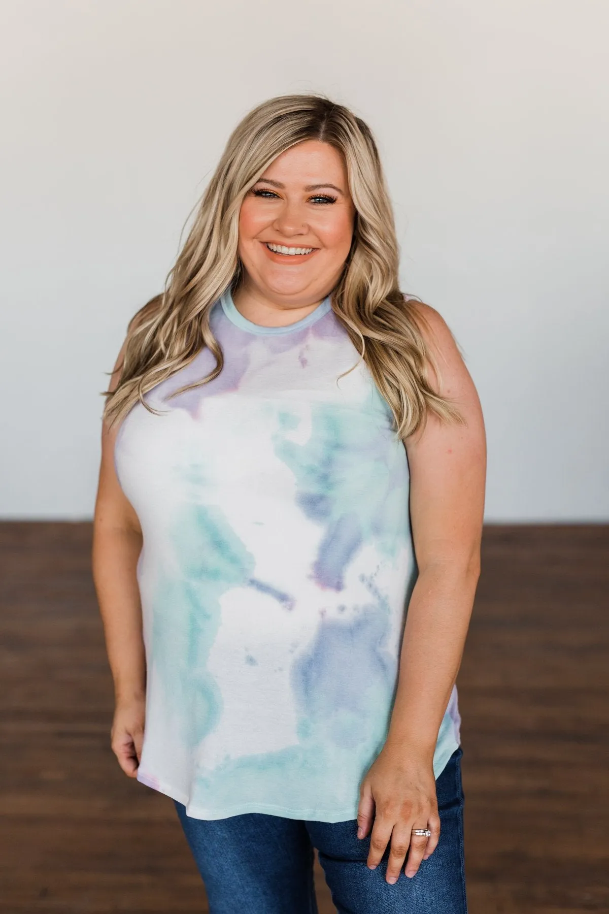 Brighten My Summer Tie Dye Tank Top- Purple, Mint, Ivory