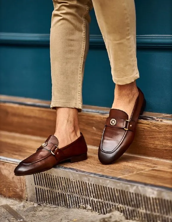 Brown Shaded Buckle Loafers