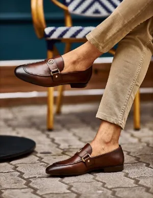 Brown Shaded Buckle Loafers