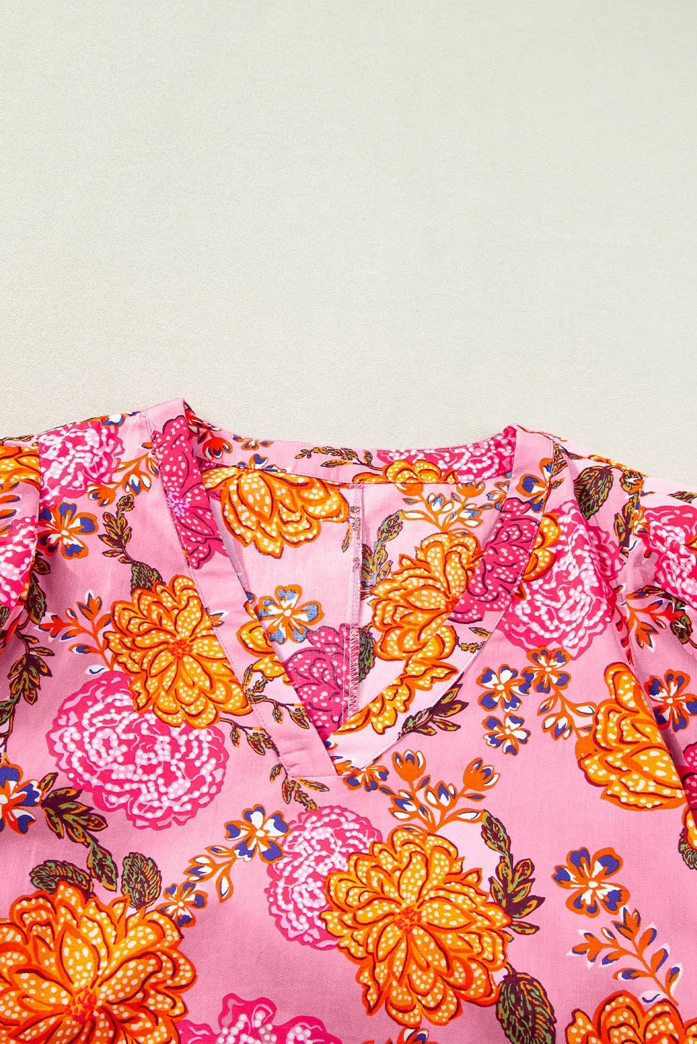 Brunch Babe Pink Floral Bubble Sleeve V Neck Ruffled Mini Dress