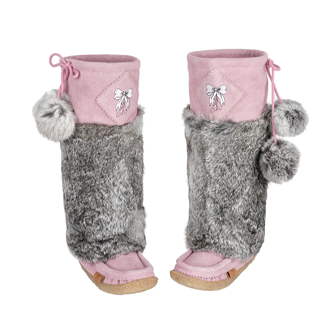 Bubblegum Pink Suede Mukluks with White Embroidery