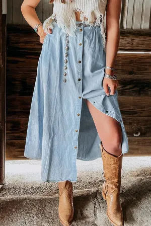 Buttoned Long Denim Skirt