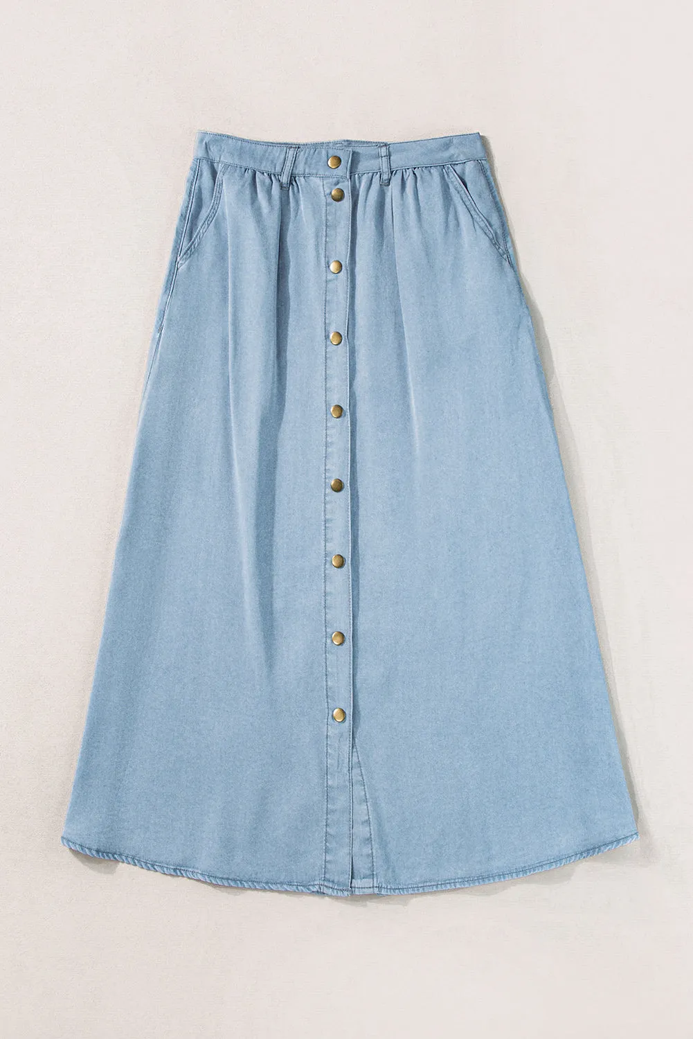 Buttoned Long Denim Skirt
