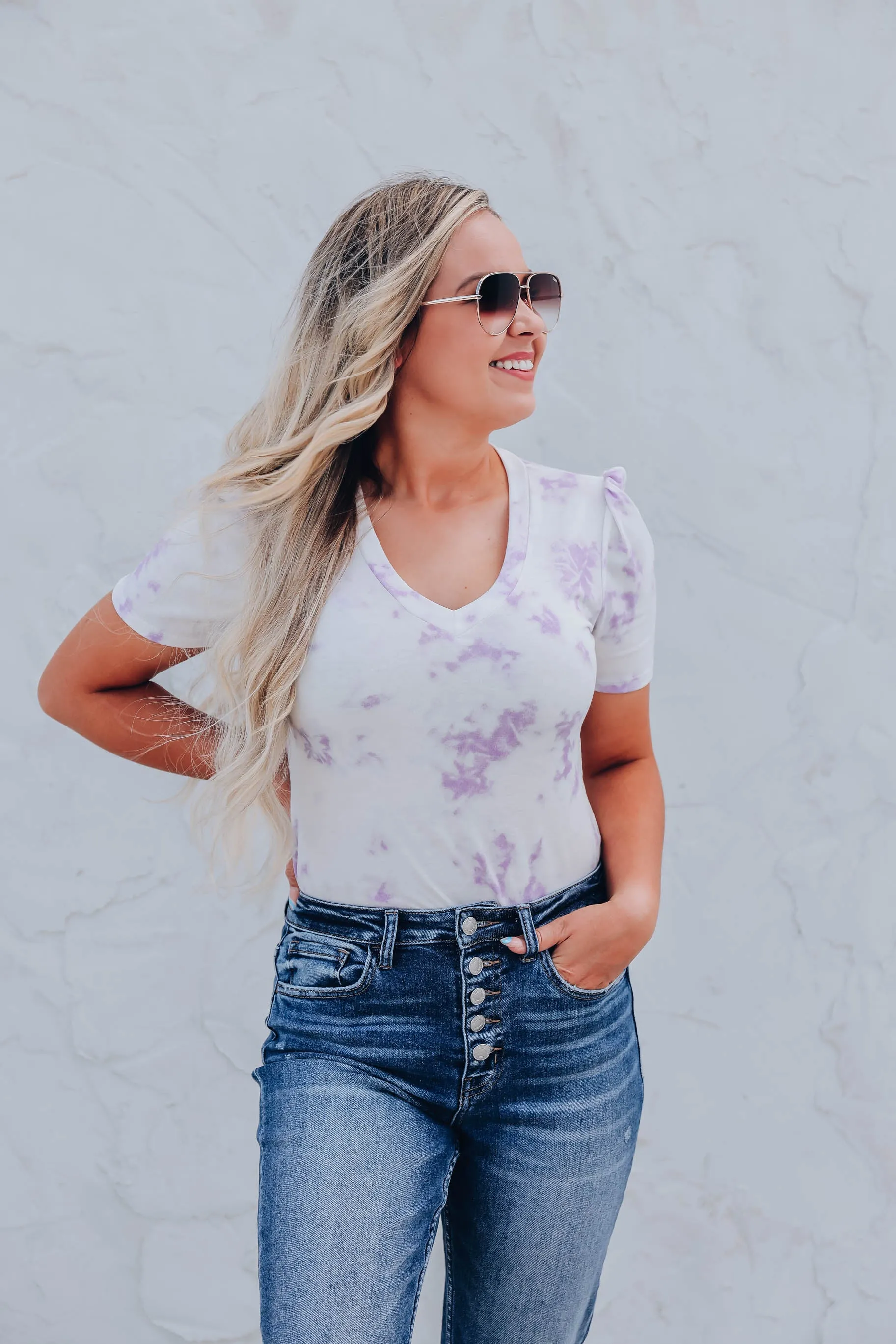 Calida Classic V-Neck Tie Dye Tee - Lavender