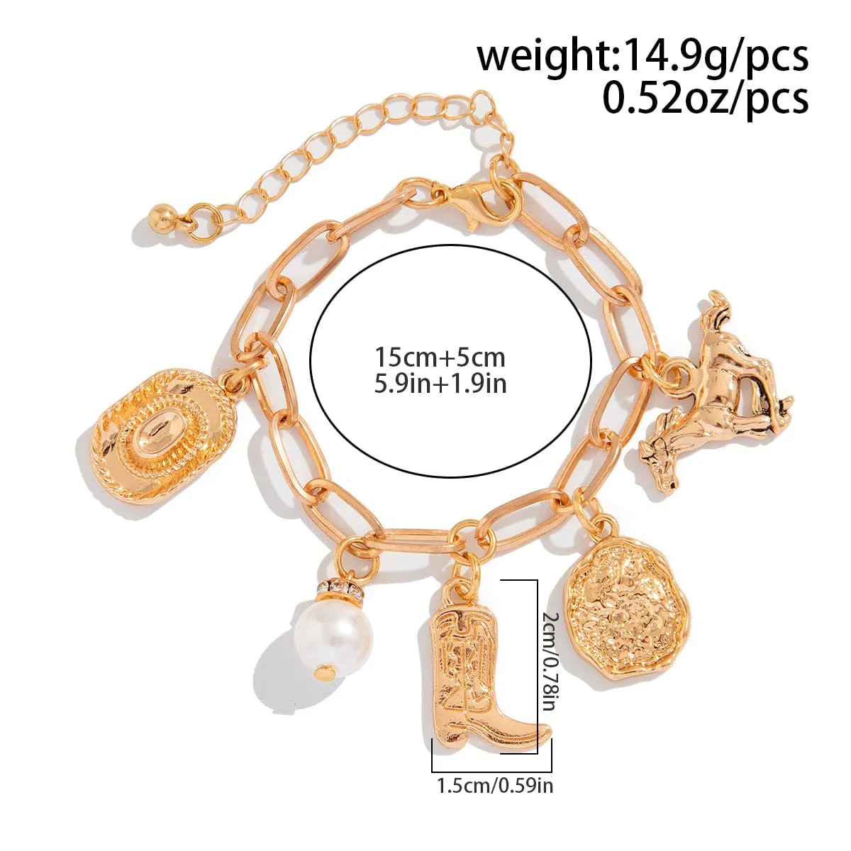 Chic Gold Silver Plated Pearl Cowboy Hat Boots Charm Necklace Bracelet