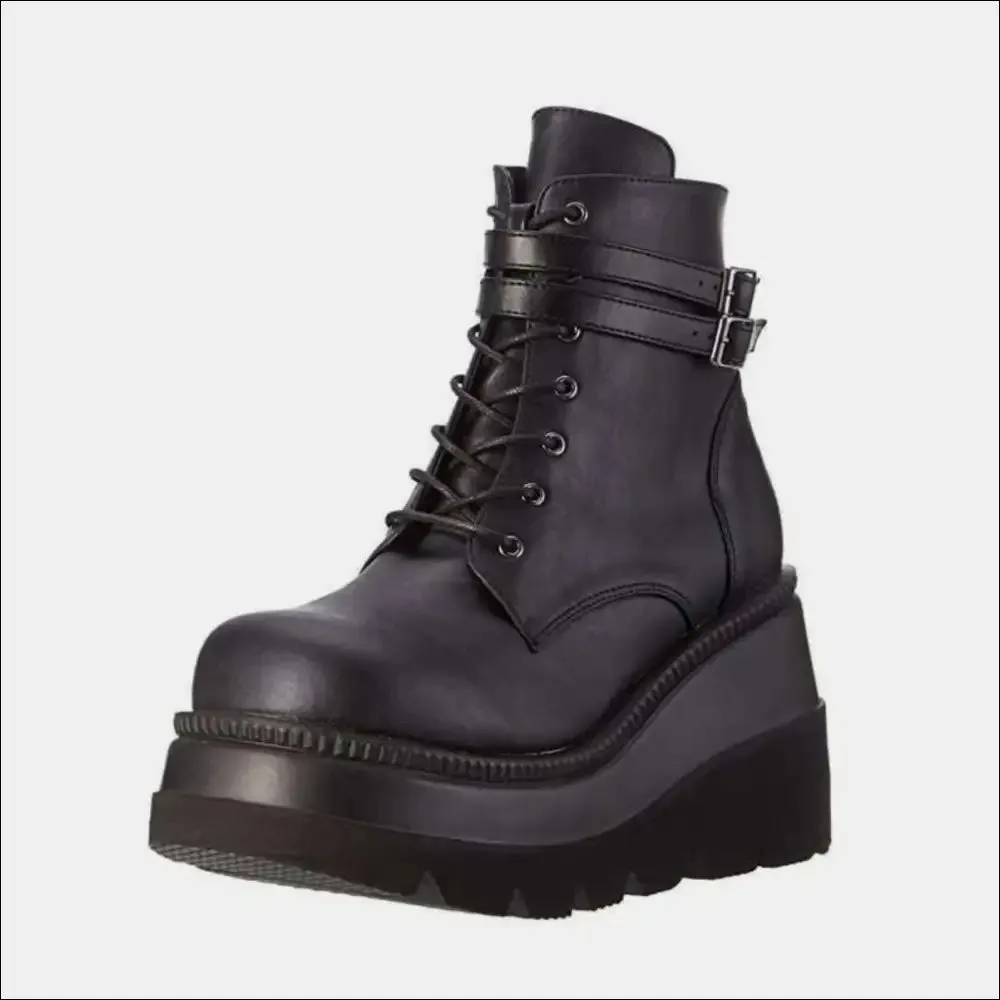 Chic PU Leather Lace-Up Wedge Boots