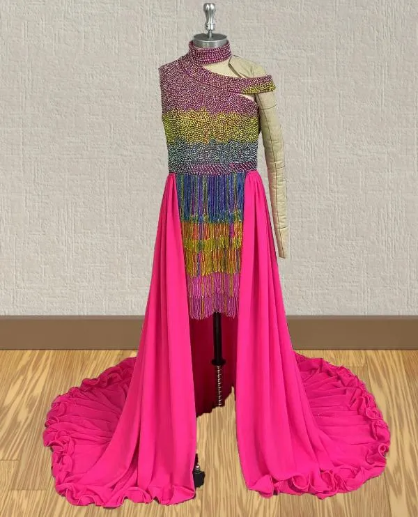 Colorful Beaded Bodice Little Princess Pageant Gown