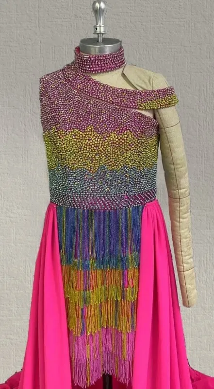 Colorful Beaded Bodice Little Princess Pageant Gown