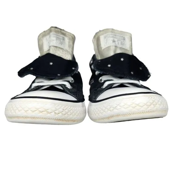 Converse All Star Shoes Juniors 4 Black Double Tongue Stars Shimmer Silver Gold