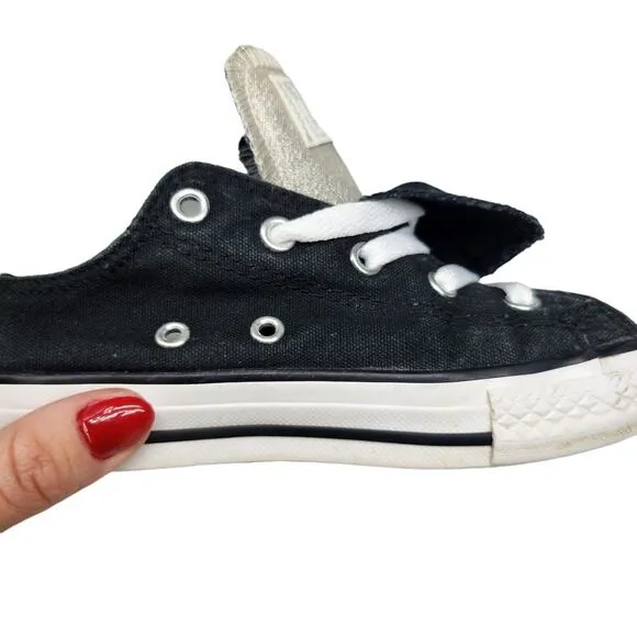 Converse All Star Shoes Juniors 4 Black Double Tongue Stars Shimmer Silver Gold