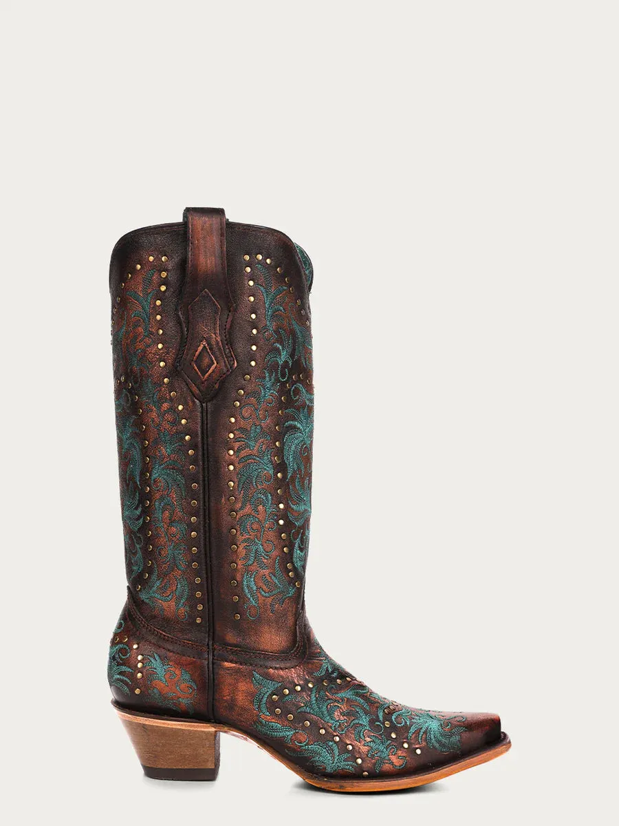 Corral Women's Copper Embroidery and Studs Snip Toe