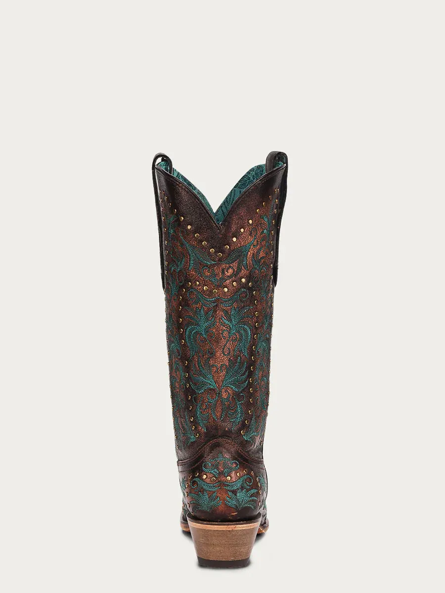 Corral Women's Copper Embroidery and Studs Snip Toe