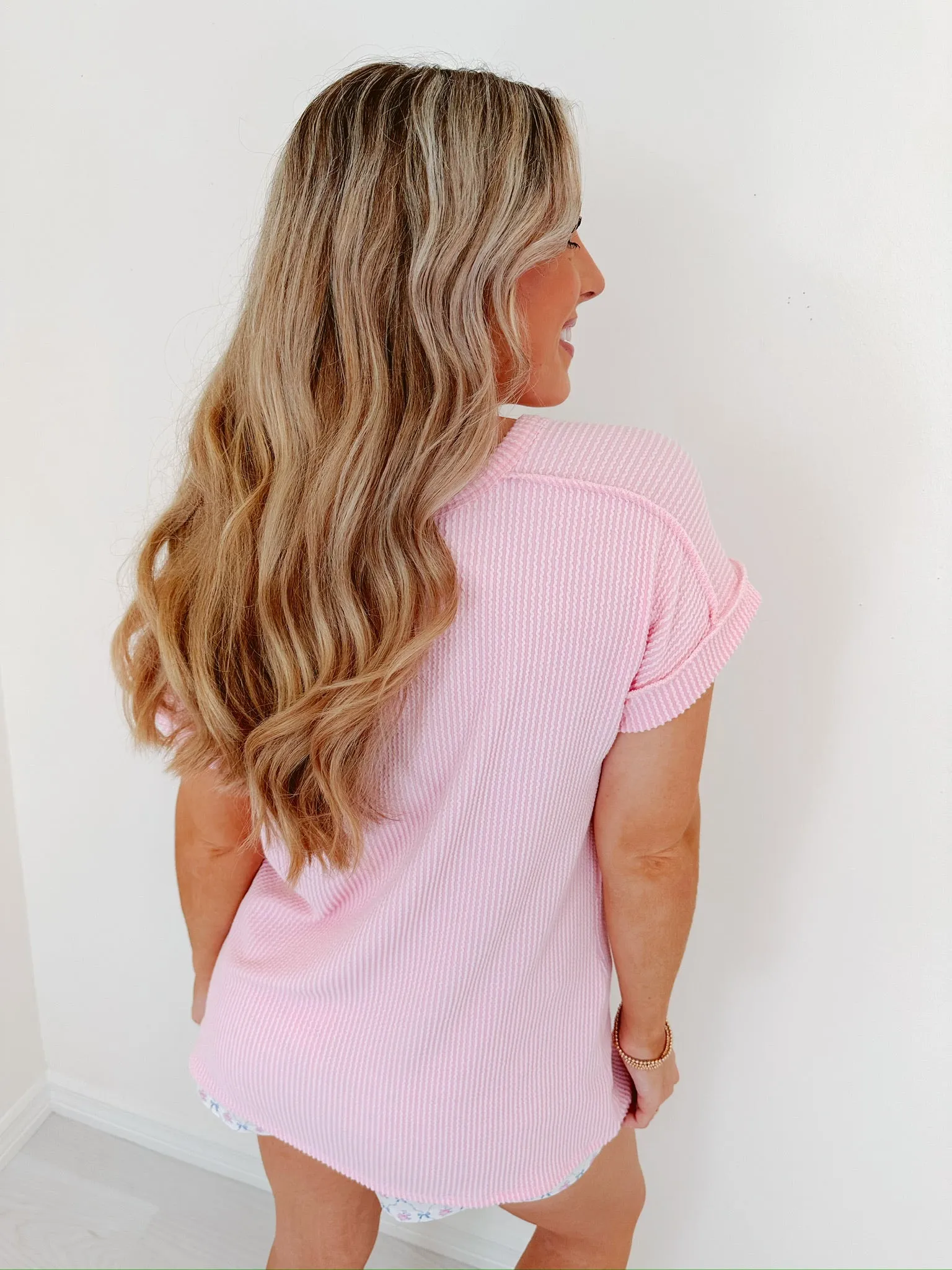 Cotton Tail Sequin Patch Ribbed Top - Light Pink