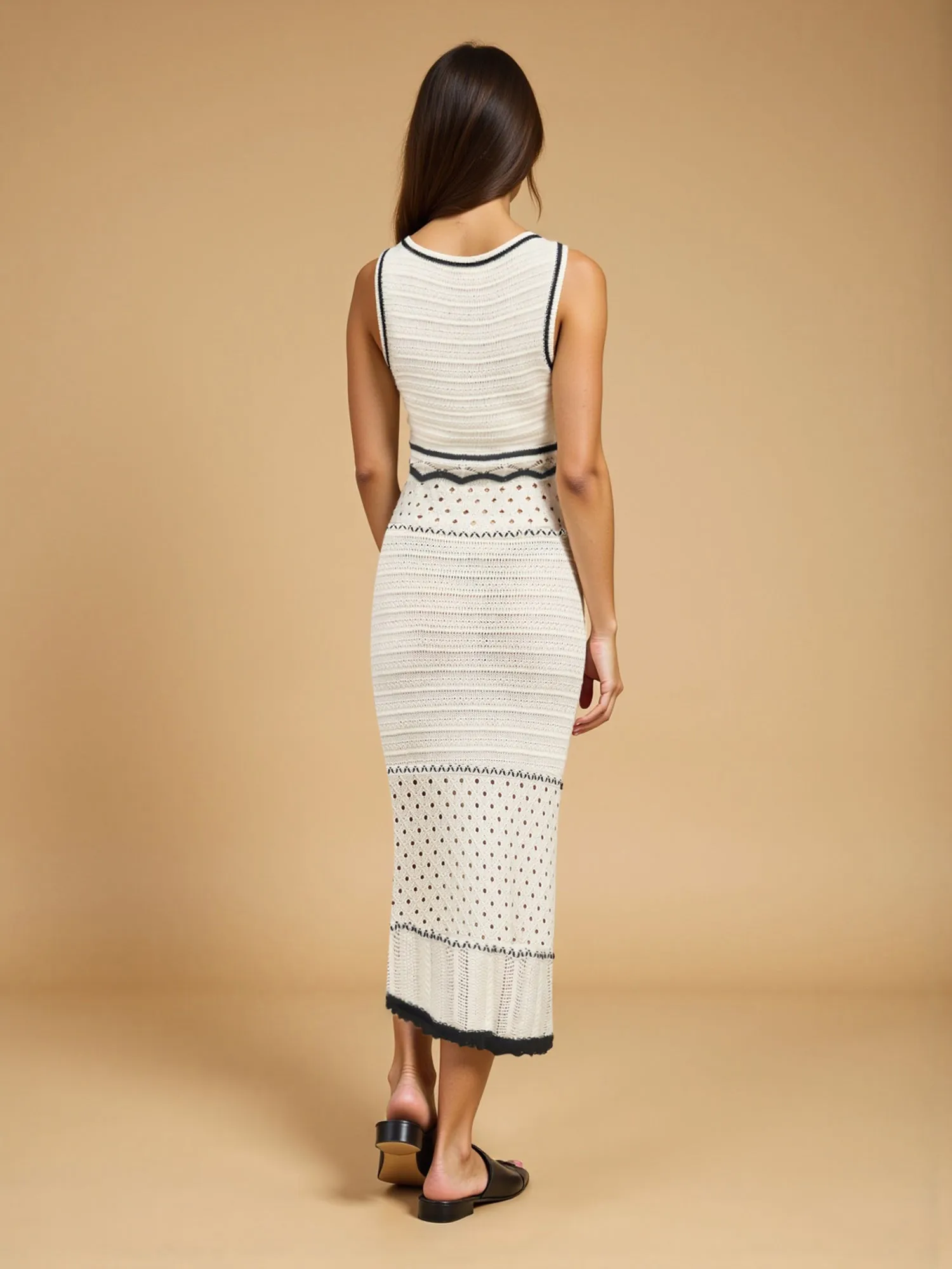 Crochet V Neck Midi Dress