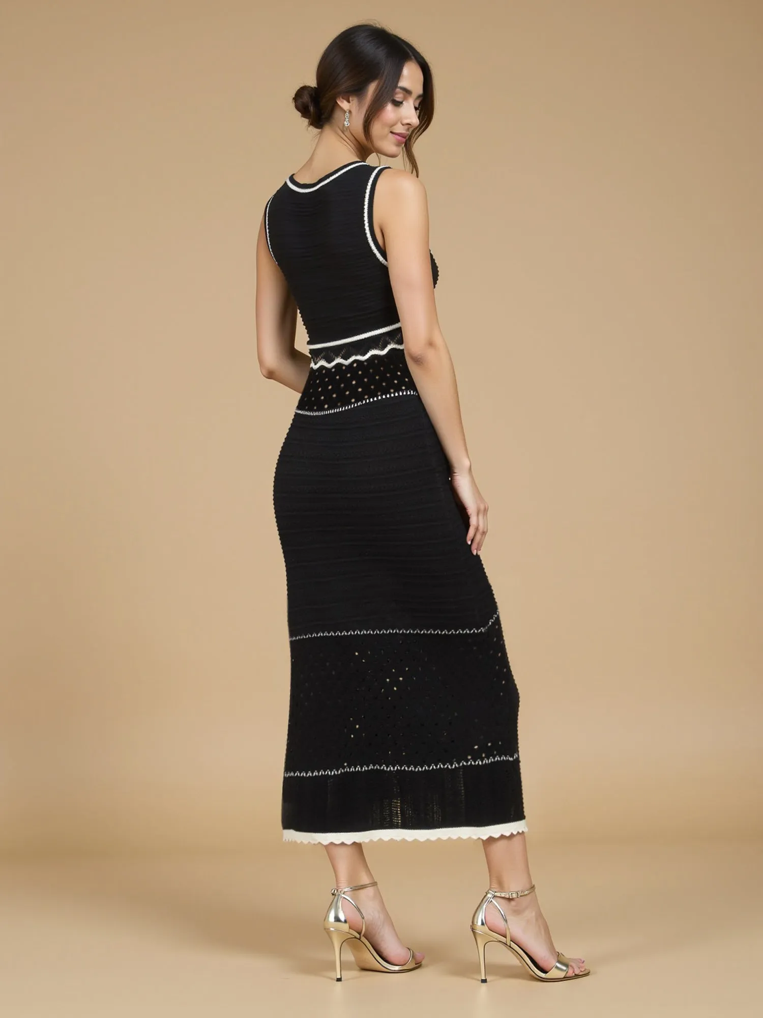 Crochet V Neck Midi Dress