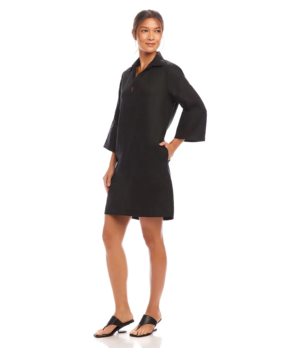 Cuffed Sleeve Linen Dress