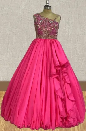 Custom Fuchsia Little Child Pageant Prom Couture