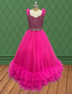 Custom Fuchsia Sparkly Pageant Gown with Applique