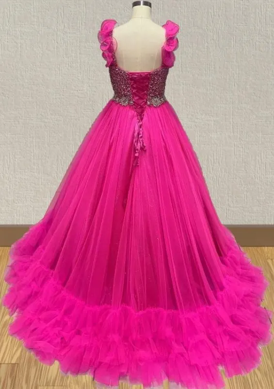 Custom Fuchsia Sparkly Pageant Gown with Applique