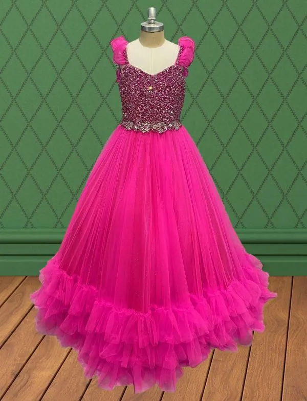 Custom Fuchsia Sparkly Pageant Gown with Applique